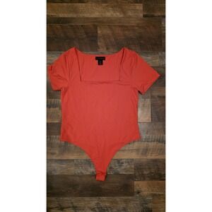 House Of Harlow 1960 Women's Orange Square Neck Cap Sleeve Bodysuit Size L NWOT